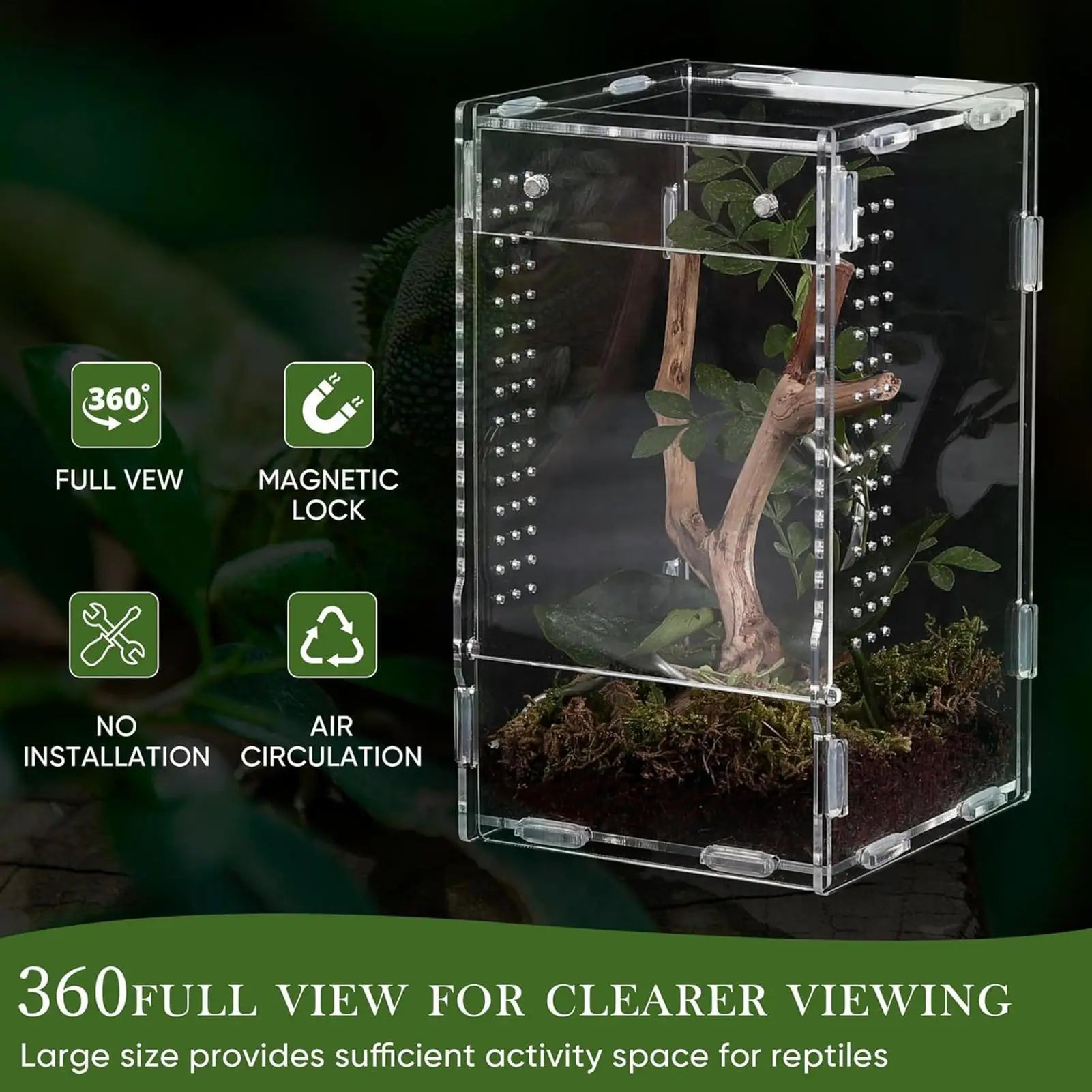 Reptile Enclosure Front Opening Escape Proof Habitat Acrylic Jumping
