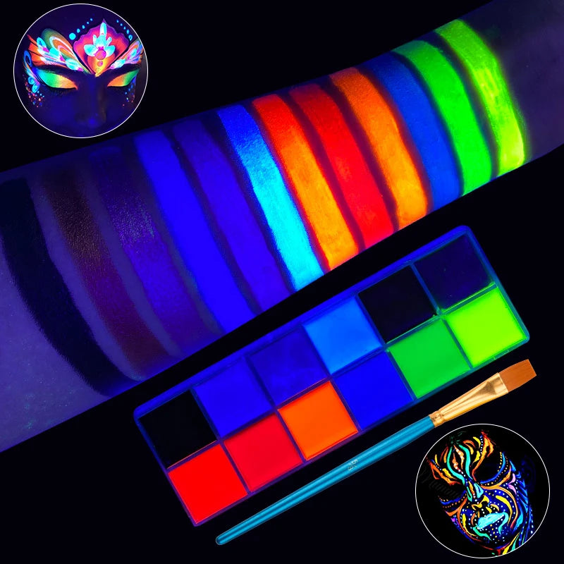 Glow Dark Face Body Paint Palette UV Neon Fluorescent Art Zpaxo