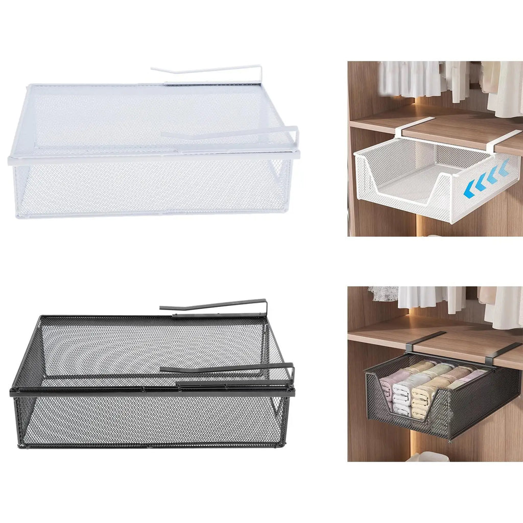 Hanging Pullout Drawer Basket Iron Decoration Space Saving Portable Closet Holder for Pantry Dining Room Under Desk Home Kitchen Zpaxo