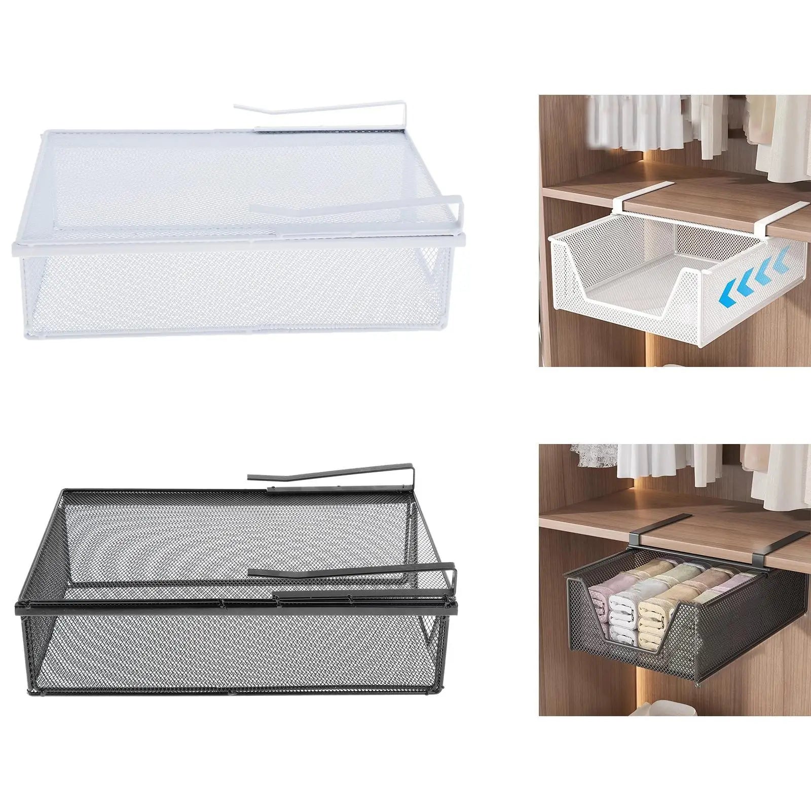 Hanging Pullout Drawer Basket Iron Decoration Space Saving Portable Closet Holder for Pantry Dining Room Under Desk Home Kitchen Zpaxo