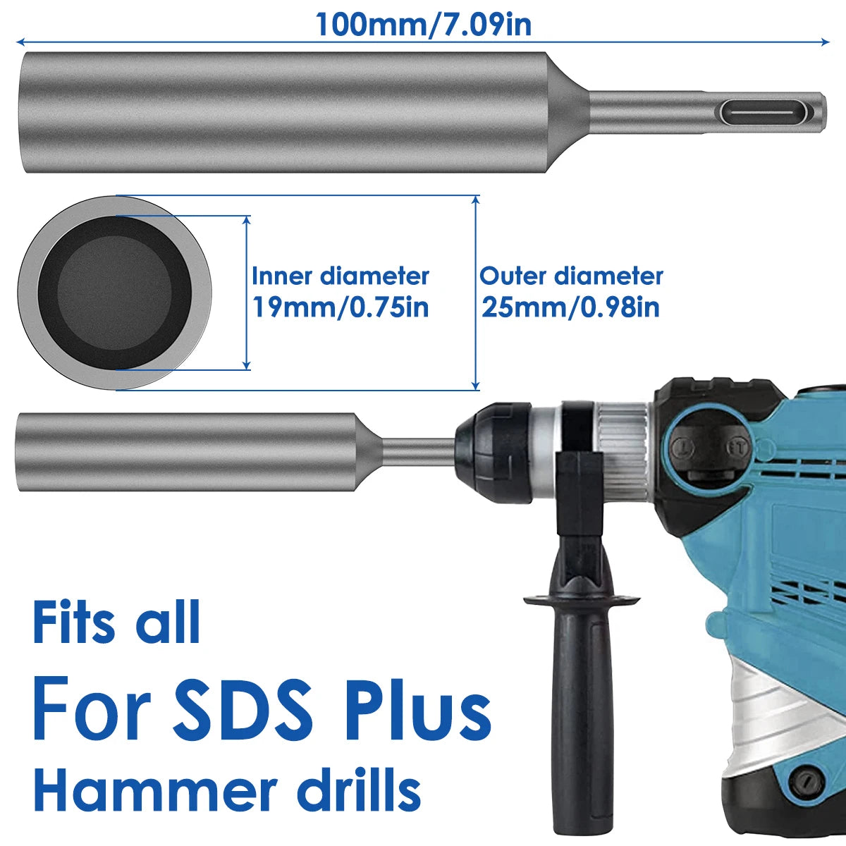 Ground Rod Driver SDS Plus Bit with Rotary Hammer Drill Bits Tool Accessories for 5/8 3/4 Inch Hardened Earth Driving Rod Work Zpaxo 25mm