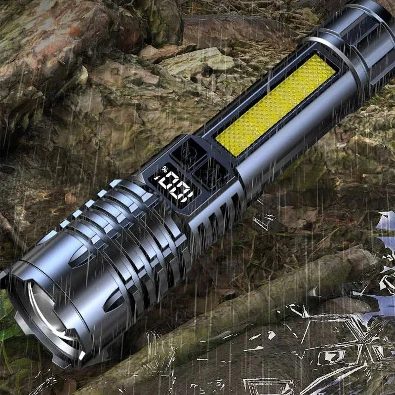 Rechargeable Zoom LED Tactical Flashlight with Display & Side Light