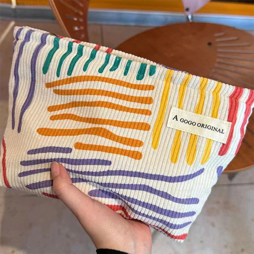 Large Striped Corduroy Makeup Bag – Cosmetic Storage Pouch Cosmetic Makeup Bag Zpaxo