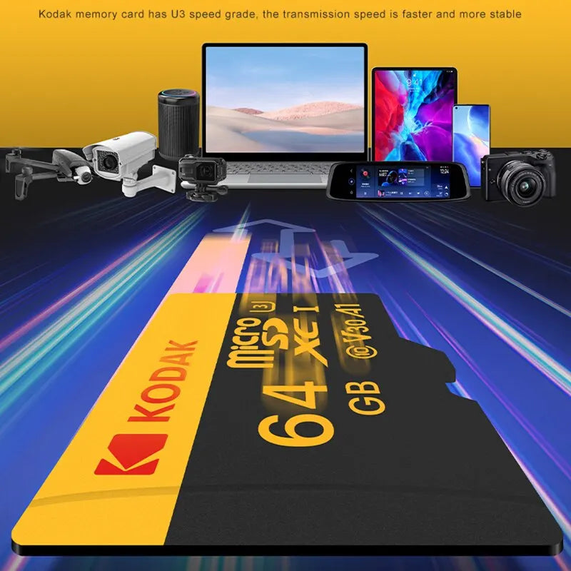 Kodak Micro SD Card 32 64 128 256GB U3 A1 V30 Class 10 High Speed TF Card for Gaming Phone Camera Drone Dash Cam with SD Adapter Zpaxo