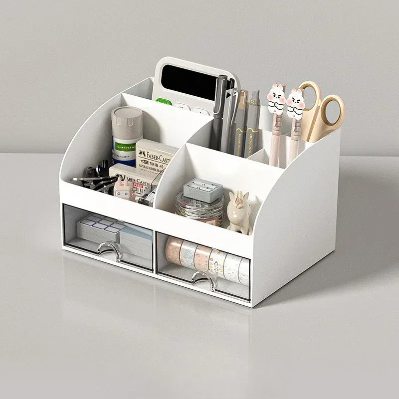 Desktop Transparent Cosmetics Storage Box Desktop Organizer with Drawers Pen Holder Stationary Storage Rack for Office Desks Zpaxo white