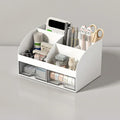 Desktop Transparent Cosmetics Storage Box Desktop Organizer with Drawers Pen Holder Stationary Storage Rack for Office Desks Zpaxo white