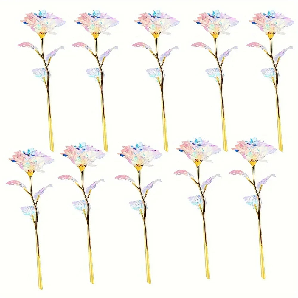 10PCS Valentine's Day Creative Gift 24K Foil Plated Rose Gold Rose Last Forever Love Wedding Decor Lover Roses Creative Gift Hot Zpaxo Colorful 10PCS