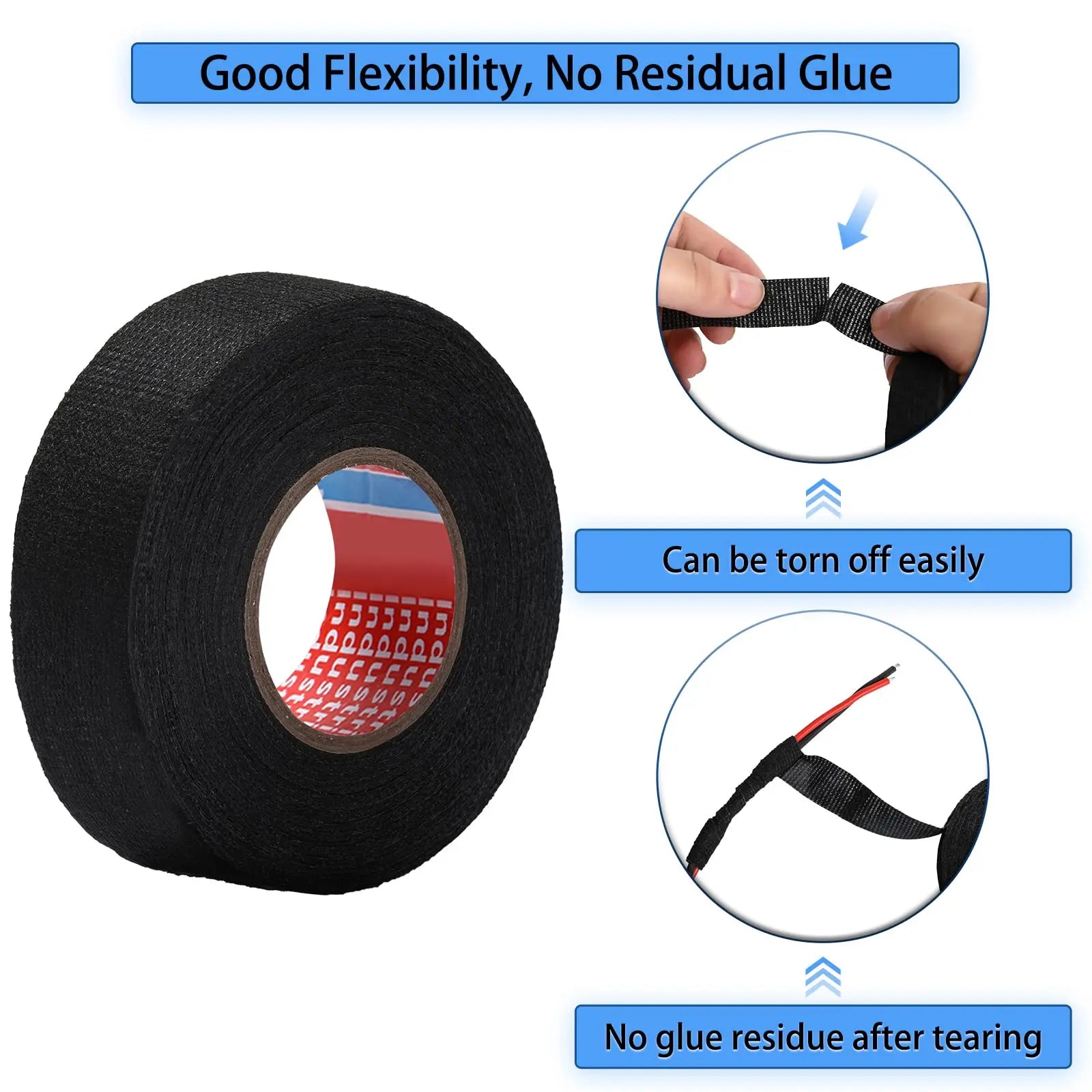 Heat-Resistant Wear-Resistant Car Electrical Fabric Tape Waterproof Soundproof Fabric Tape for Long-Lasting Wire Protection Zpaxo BLACK 50mm 15Mx3PCS