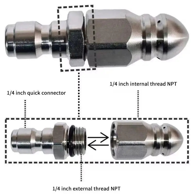 Water Jet Pressure Sprayer Nozzle Clean Sewer 1 4 Stainless Steel