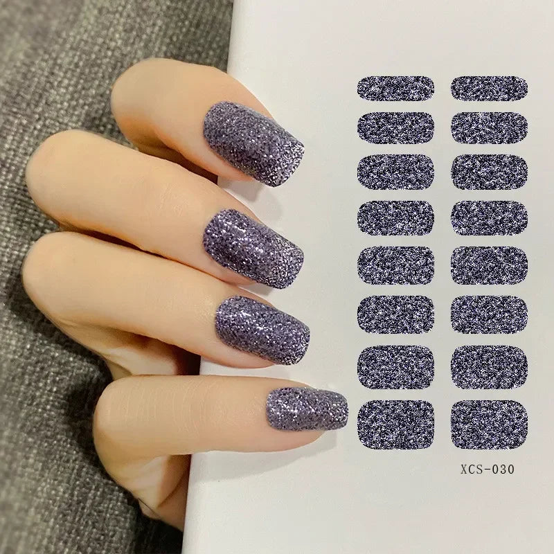 53 Colors Nail Polish Stickers Pure Strips Waterproof Adhesive Full