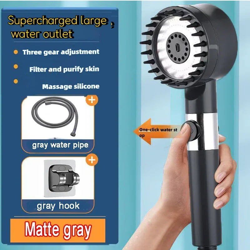 Black High Pressure Shower Head Rainfall 3 Modes Adjustable Boost Filter Holder One Click Water Stop Bathroom Accessories Zpaxo style9