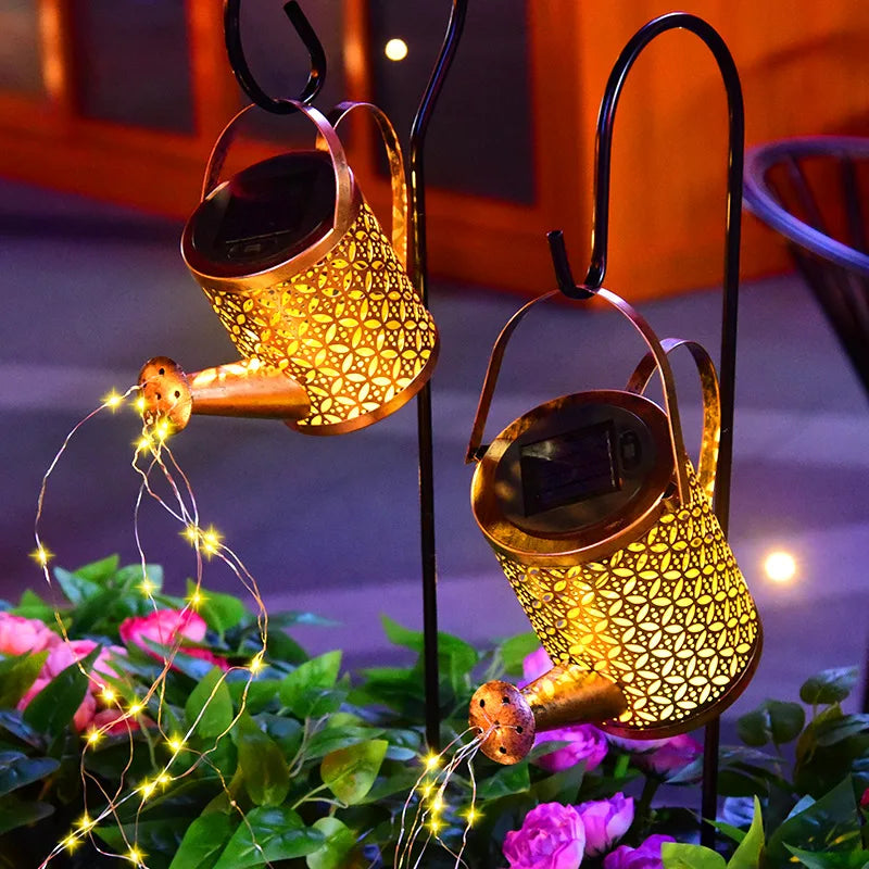 Solar Watering Lights Hanging Kettle Light String Metal Waterproof Zpaxo