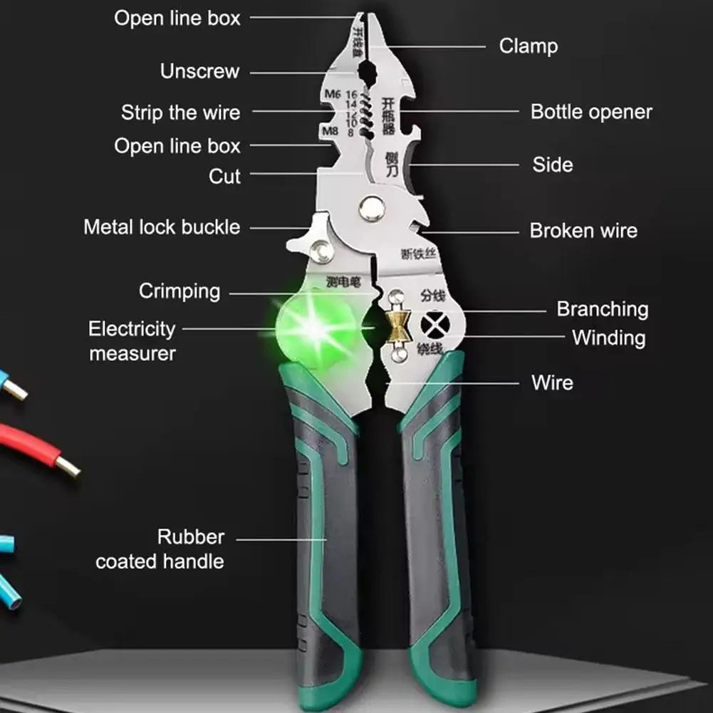14-in-1 Electrician Pliers – Wire Stripper, Cutter & Tester Electrician Hand Tool Zpaxo