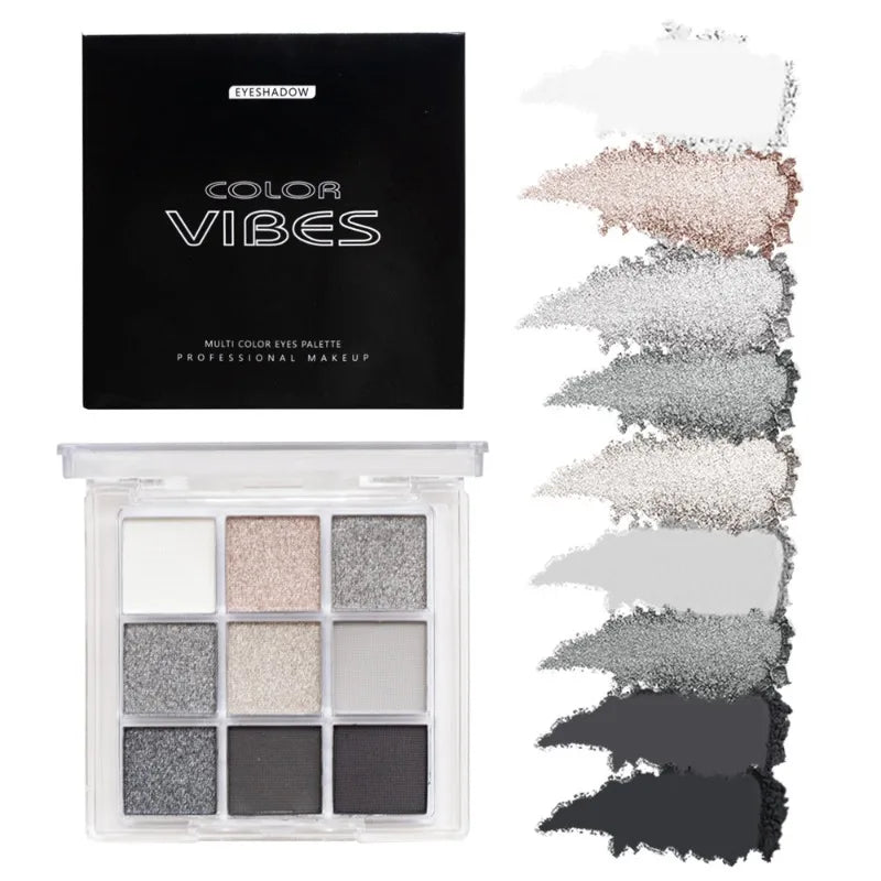 9 Colors Glitter Eyeshadow Palette Purple Pearlescent Matte Eye