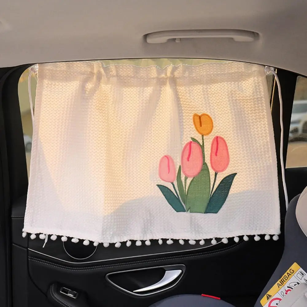 UV Protection Car Sunshade Curtain Universal Waffle Cloth Flower Zpaxo style 2