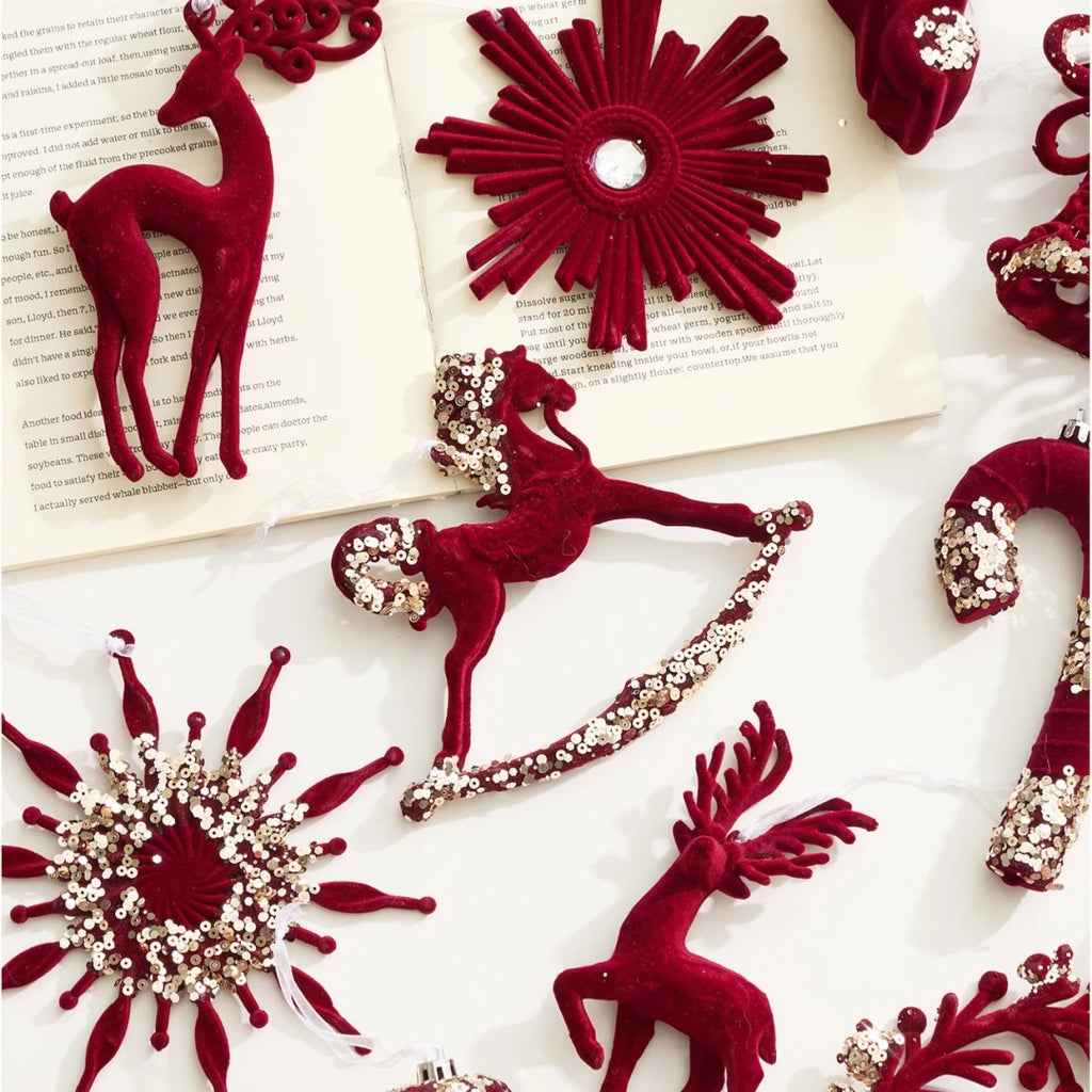 Flocked Burgundy Christmas Hanging Ornament | Holiday Tree Decor