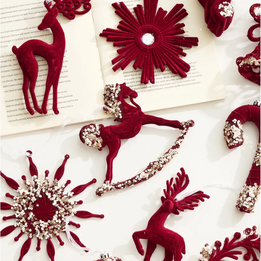 Flocked Burgundy Christmas Hanging Ornament | Holiday Tree Decor