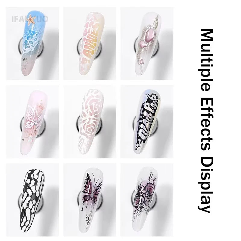 Lace Hole Black White Nail Poke Art Glue Bubble Ocean Wave Pattern