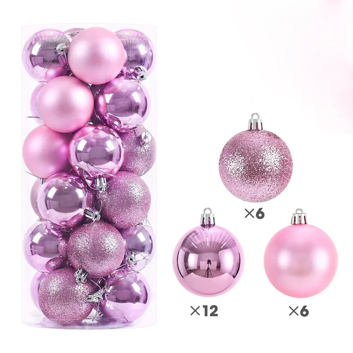 Hot 24Pcs 3/4/6cm Christmas Tree Balls Multicolor Xmas Ball Decorations Glitter Christmas Baubles Ornament Ball Party Home Decor Zpaxo Pink 6CM