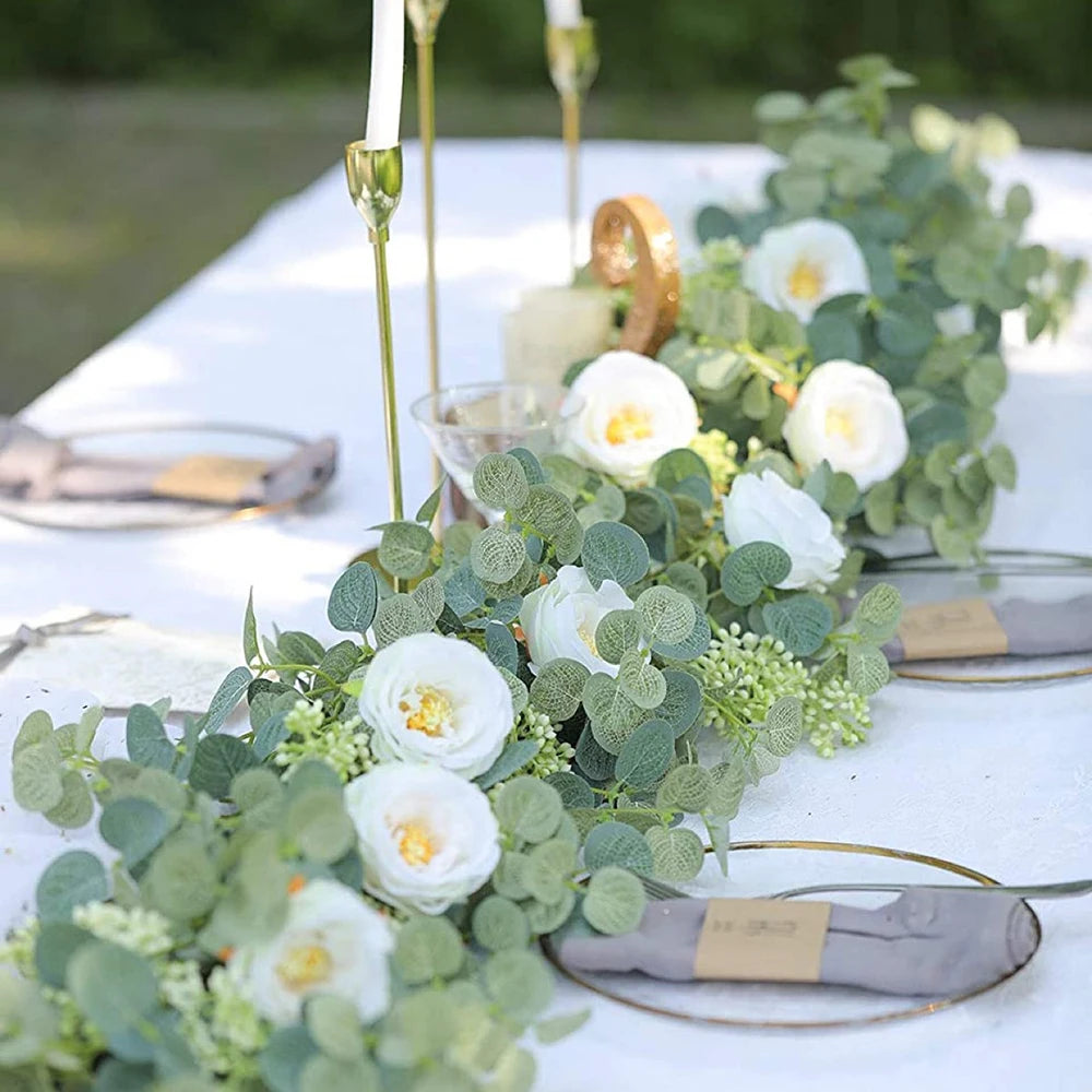 Artificial Eucalyptus Garland Wreath White Flowers Home Festival Wall