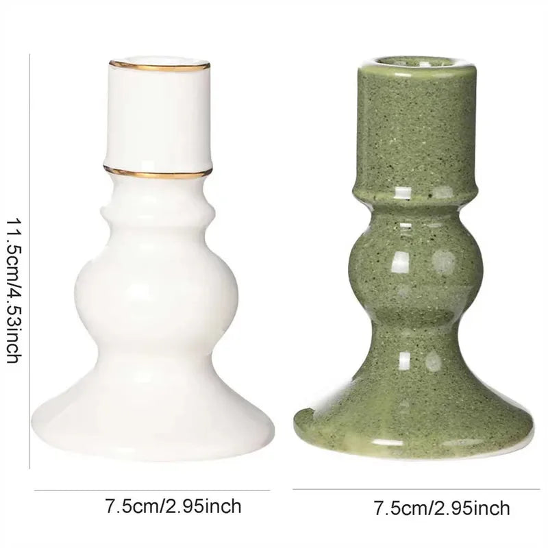 Round Ceramic Pillar Candle Holder Stoneware Table Centerpiece