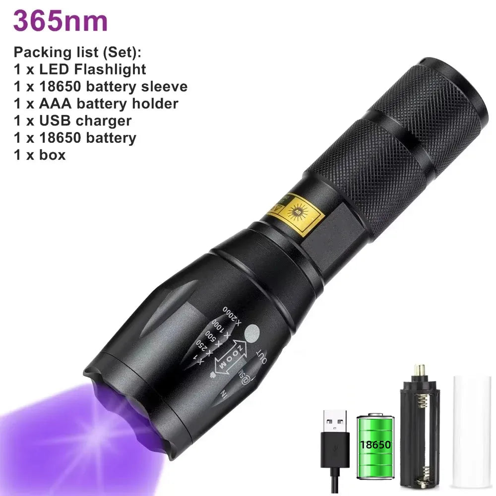 ESMARTER 365nm 395nm Zoom UV LED Blacklight Flashlight Torch