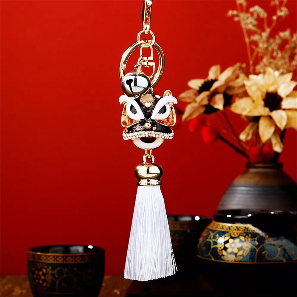Bag Accessory Chinese Style Lion Dance Keychain Crystal Animal Fortune Lion Lion Wake Keychain Enamel Tassel Women Bags Holder Zpaxo