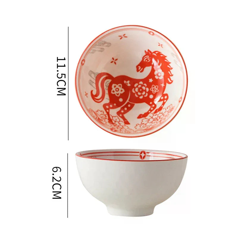 Year Horse Ceramic Bowls Chopsticks Year's Souvenir Zpaxo