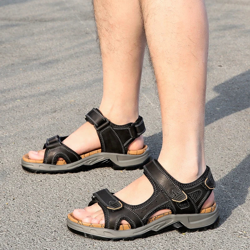 Summer Men Sandals Leather Mens Casual Shoes Outdoor Beach Roman Zpaxo