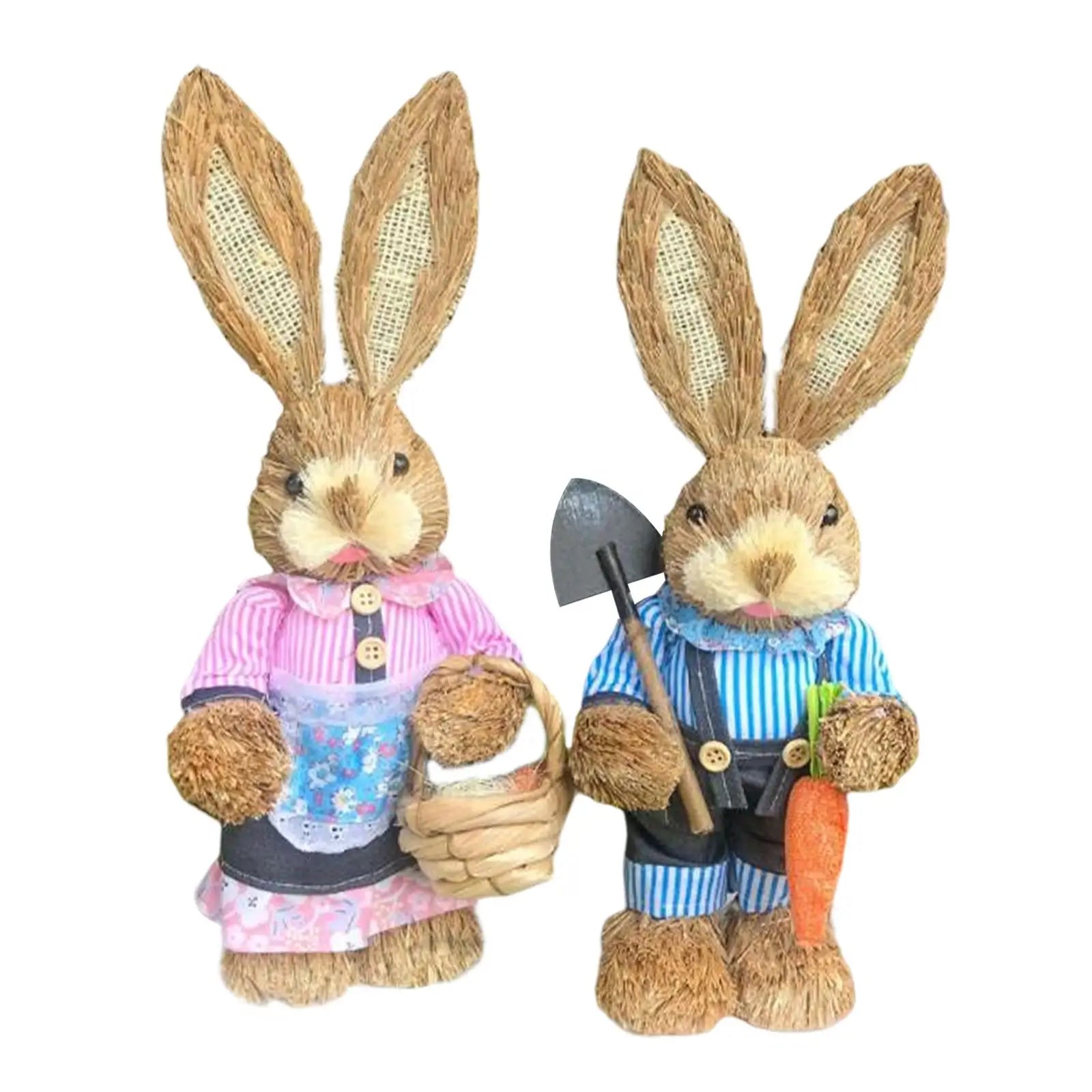 Cartoon 2Pcs Straw Easter Bunny Handmade 35cm Ornaments for Desktop, Windows, Shelves, Bedrooms Lovely Appearance Lifelike Zpaxo Style F