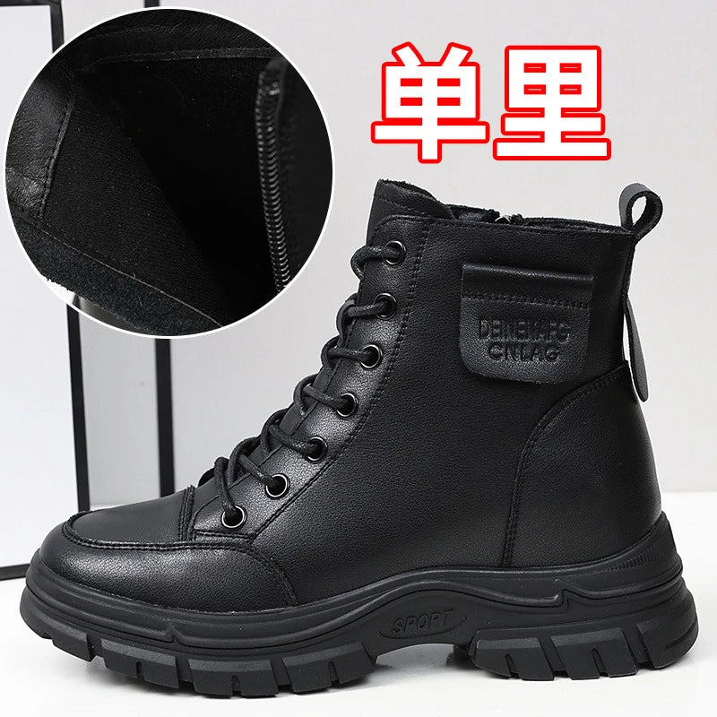 Black Leather Combat Boots Women 2026 Lace Up Side Zipper Round Toe Zpaxo 5858 Black 39 China Mainland