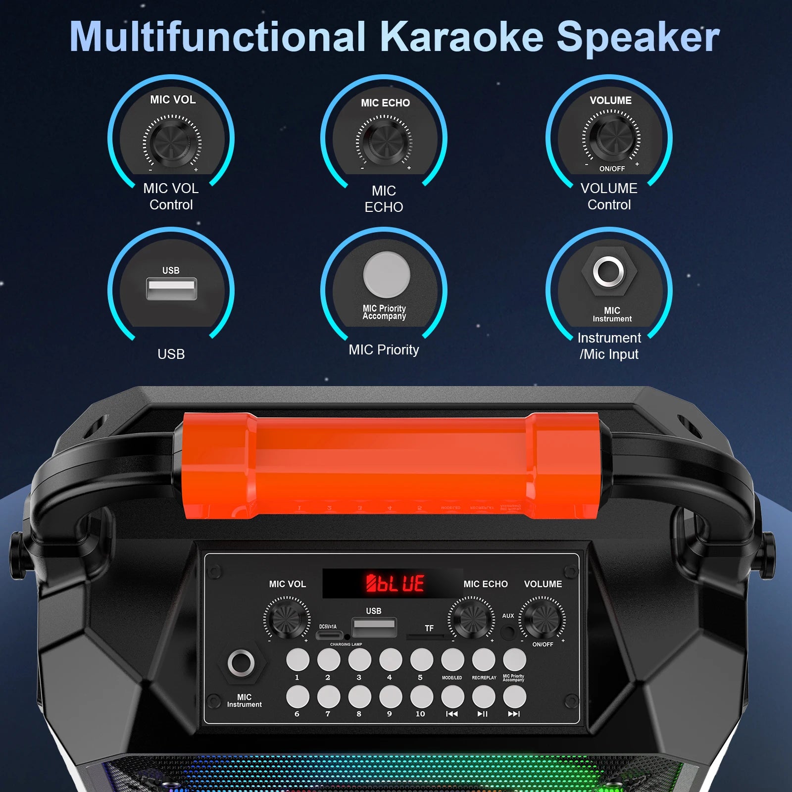 T17-T Karaoke Machine 2 Microphones Portable Bluetooth Speaker DJ