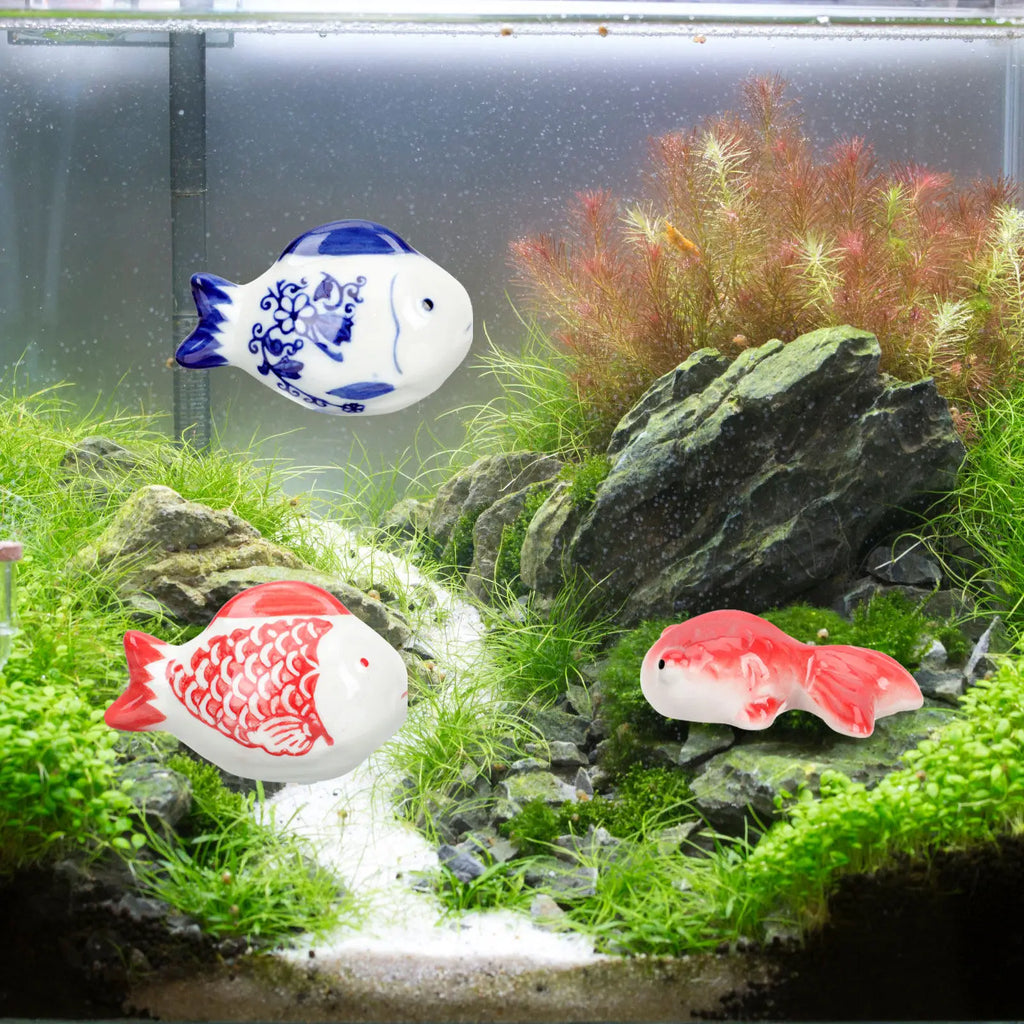 Premium Ceramic Floating Fish Statues Aquarium Tank Decoration Feel