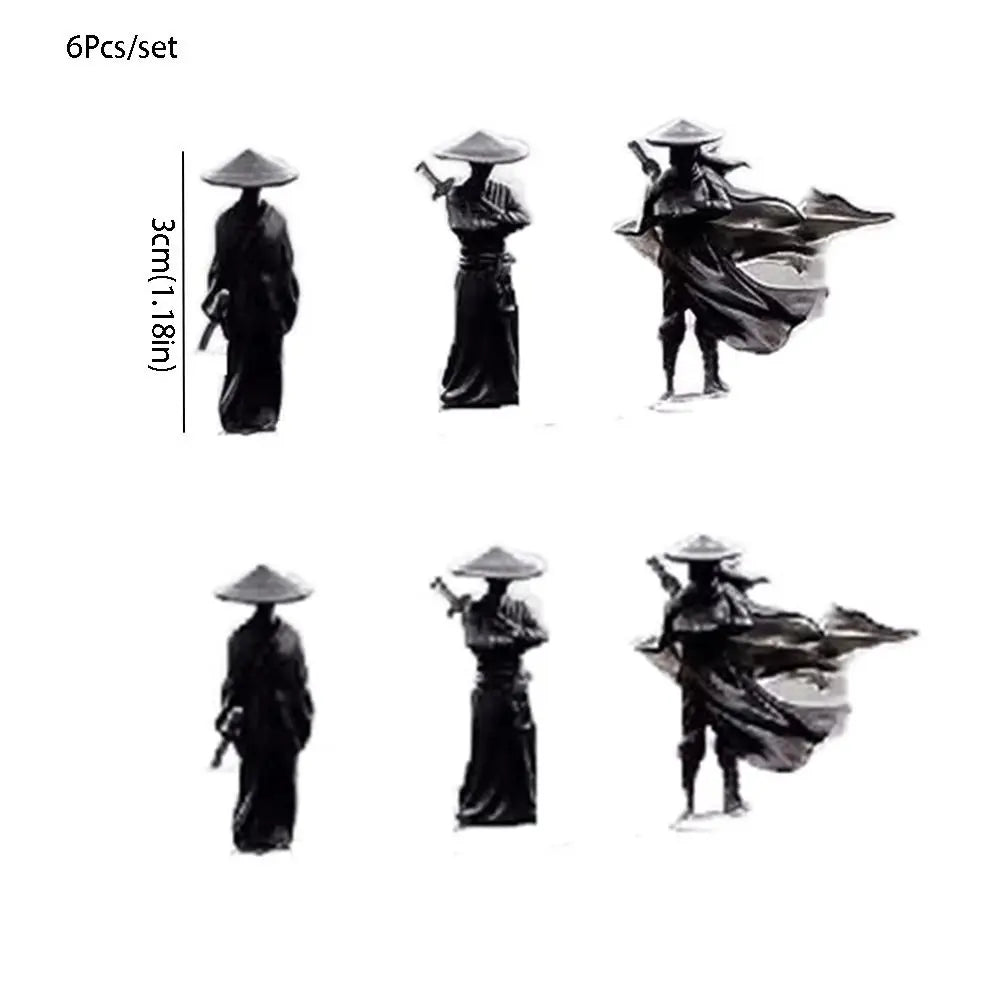 6Pcs/set Creative Mini Chinese Swordsman Figure Exquisite Ancient Car Statue Ornament Cartoon Swordsman Miniatures Office Zpaxo