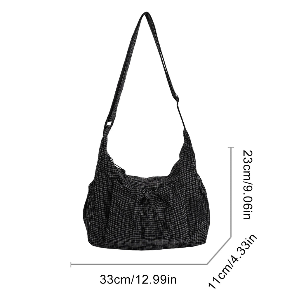 Women Pleated Cloud Shoulder Bag Nylon Stylish Plaid Tote Bag Large Capacity Trendy Satchel Bag Commute Handbag Zpaxo