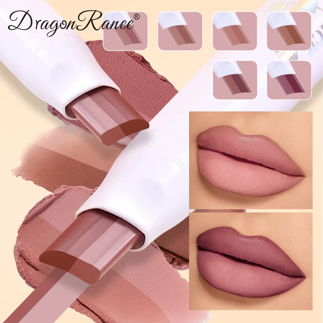 Set of Six Two-Color Lipstick Pens in a Box, Matte and Long-Lasting, Two-Color, Fine Texture, Waterproof, Non-Fading Lip Gloss, Natural and Easy-To-Apply Lipstick Set Zpaxo