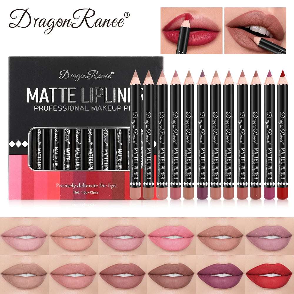 12-Piece Lip Liner Set Velvet Matte Non-Stick Cup Lipstick Waterproof and Sweat-Proof Whitening Autumn and Winter Lip Liner Set Zpaxo D9001