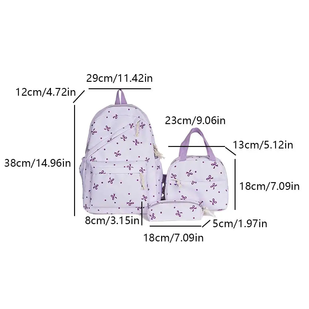 3Pcs/Set Kawaii Nylon Backpack with Handbag & Pencil Case All-Match School Bag Cute Bowknot Backpack School Outdoor Lunch Box Zpaxo E