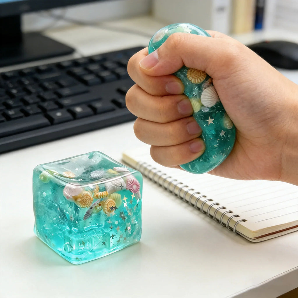 Blue Cubes Sea Squishy Fidget Toy Soft Transparent Star Shell Squeeze