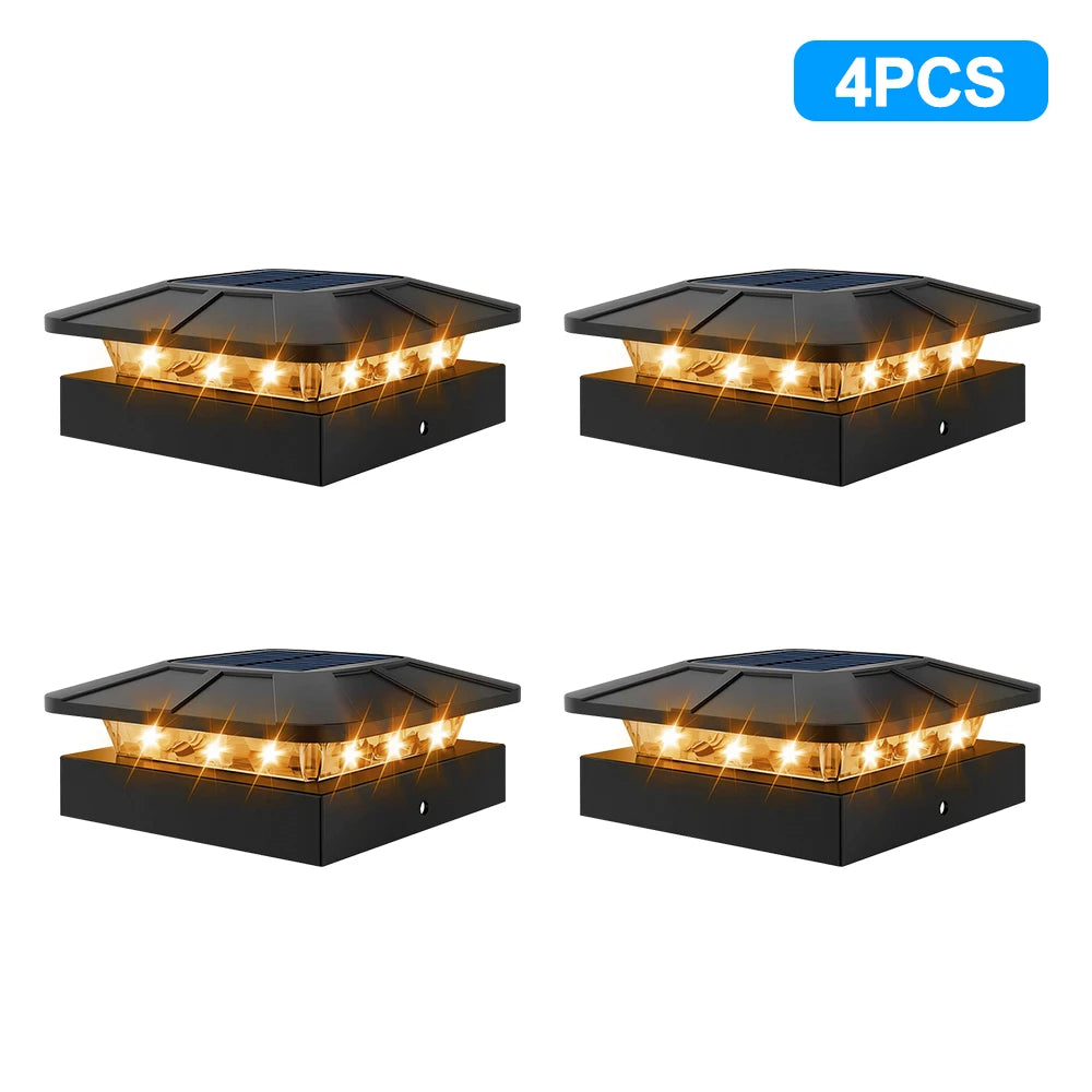 4x4 Solar Post Cap Light With 3 Lighting Modes Porch Light Waterproof IP65 Deck Lights For Wood Vinyl Posts Lighting Decor Zpaxo Tricolor-4PCS