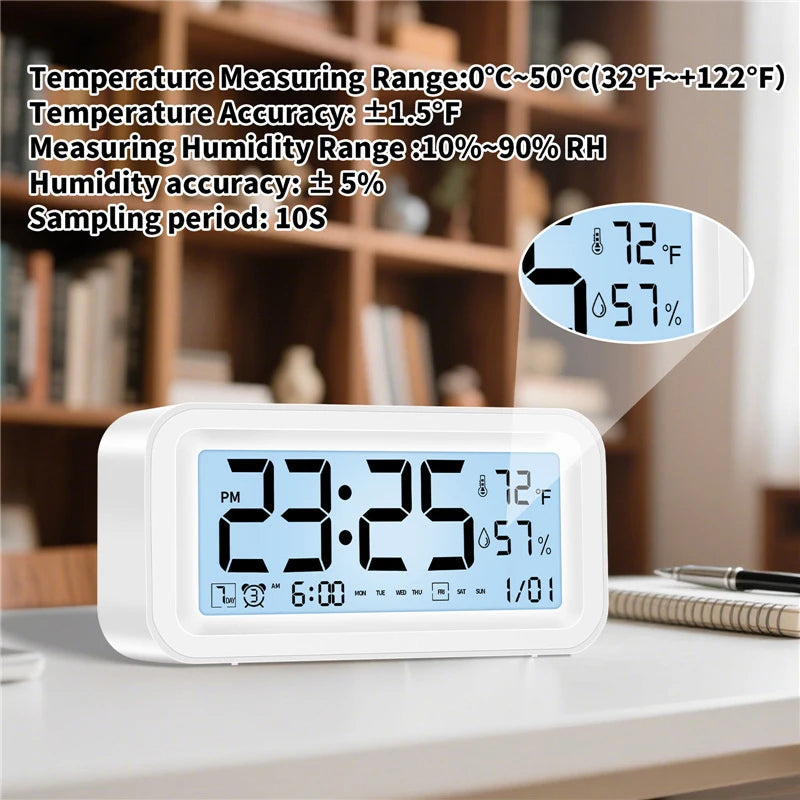 1 LCD Digital Alarm Clock Students Silent Temperature Humidity