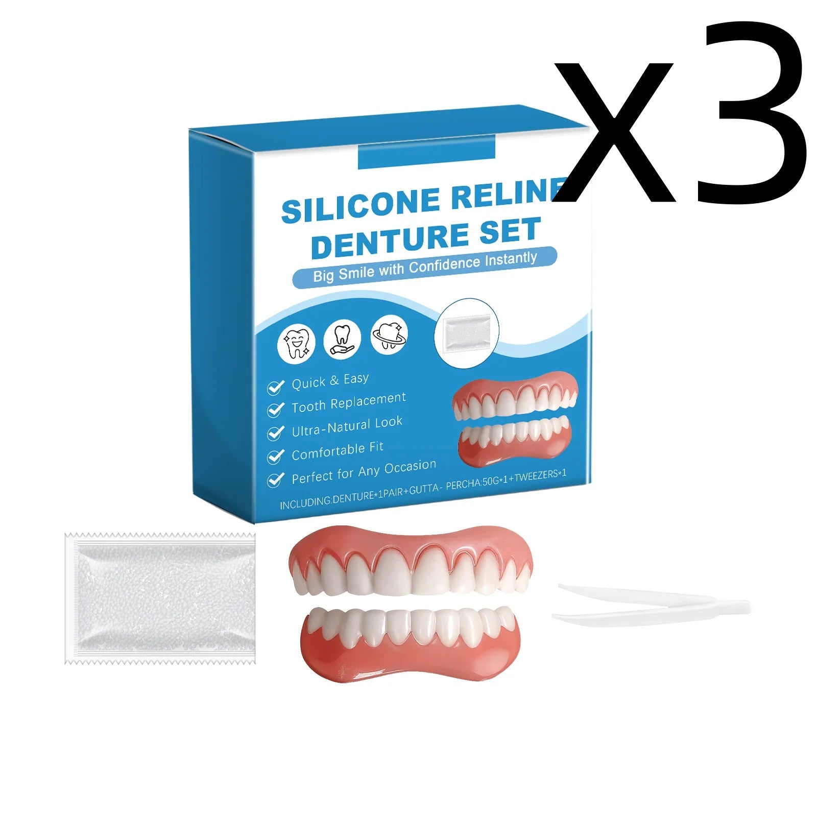 Silicone Reline Denture Kit – Fake Teeth Repair Set Denture Repair Kit Zpaxo 1set Boxed X 3PCS
