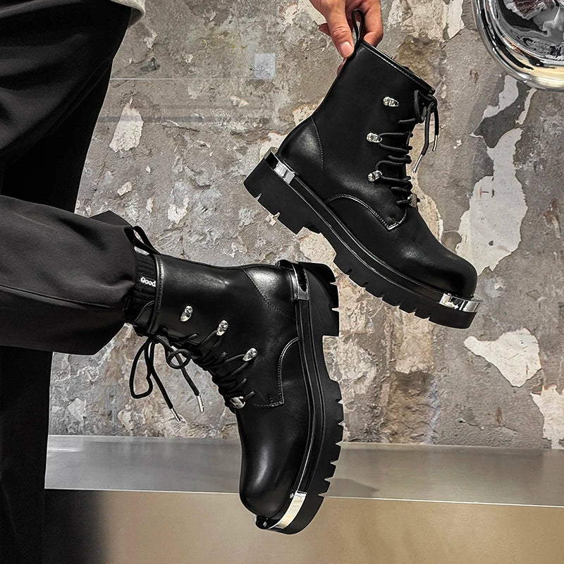 Unisex High-top Chunky Sole Platform Boots Winter Couple Shoes Black