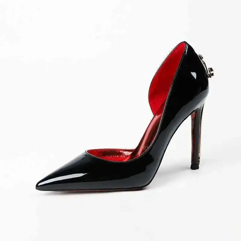 Fashion Womens Heel Metal Scepter Stiletto Pointed Leather Women