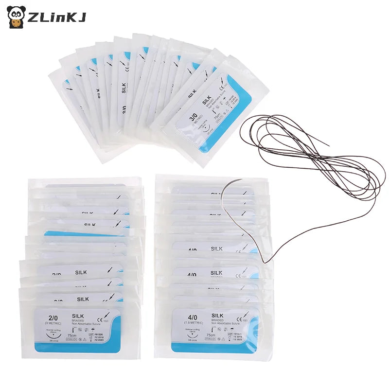 ▶12PCS 2.0/3.0/4.0 Dental Surgical Needle Silk Thread Suture Surgical Practice Kit Zpaxo
