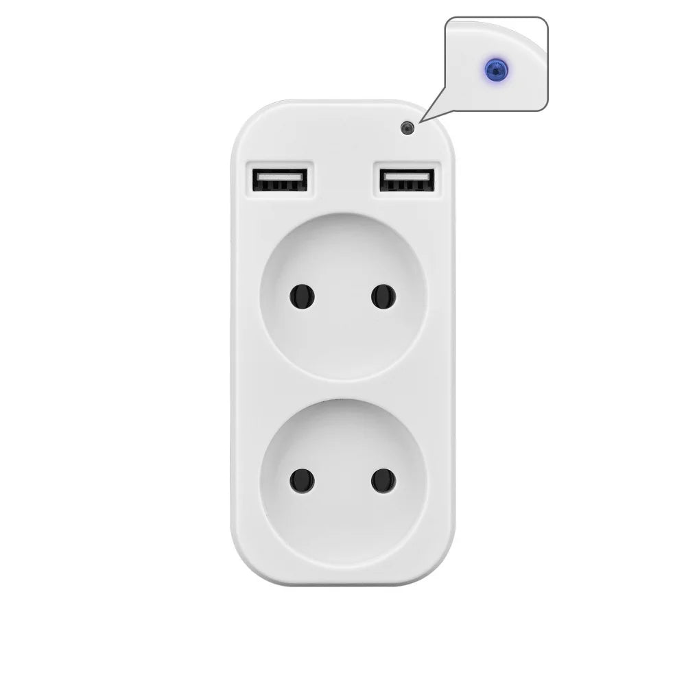 EU Plug Power Strip Adapter – 2 AC Sockets & 2 USB Ports 1200W Power Strip Adapter Zpaxo