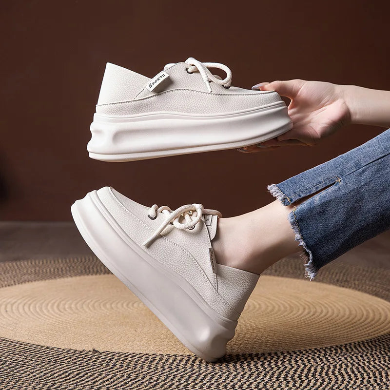 Two Tone Block Slip Back Platform Sneakers Women Foldable Heel Design Zpaxo 3513 Beige 37 China Mainland