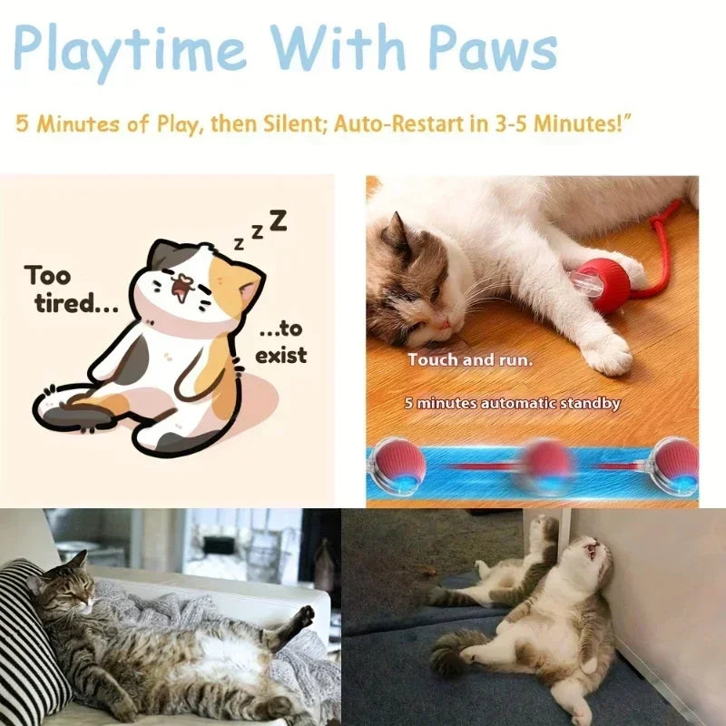 Cat Interactive Ball Toy Automatic Rolling Ball Faux Tail Rechargeable Pet Electric Toy Dog Cat Training Imitate Mouse Products Zpaxo