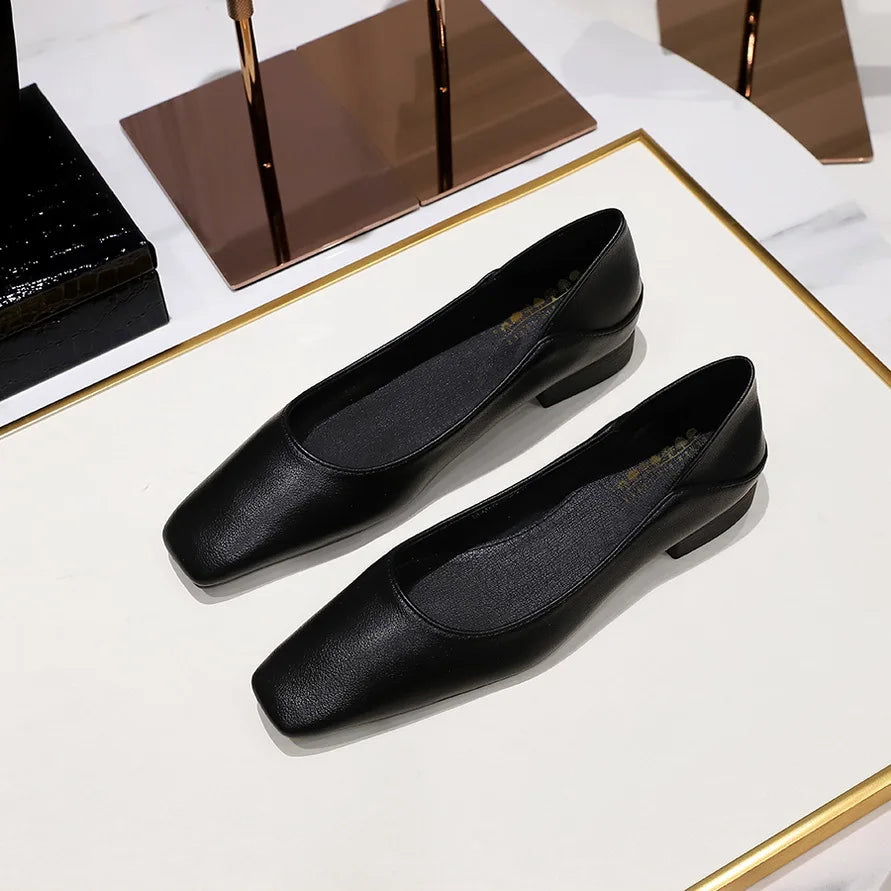 Flat Shoes for Women 2025 Spring Autumn Leisure Work Shoes Retro Fashion Flat Heel Women's Shoes Square Toe Ladies loafers Zpaxo Black 40