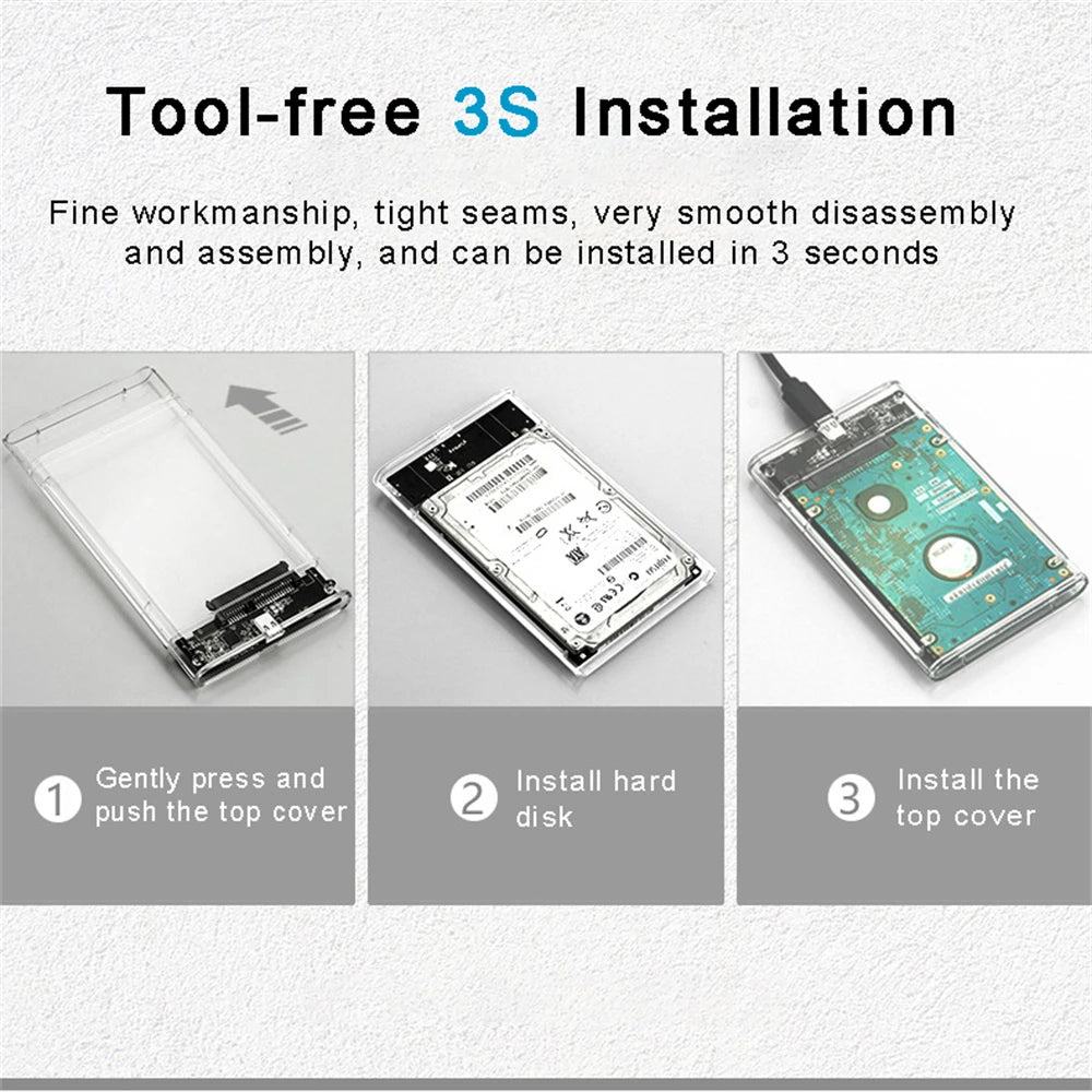 2.5inch USB 3.0 HDD Enclosure SATA SSD Hard Drive Case with 5Gbps Transfer Speed Mobile External Hard Disk Box with Cable Zpaxo
